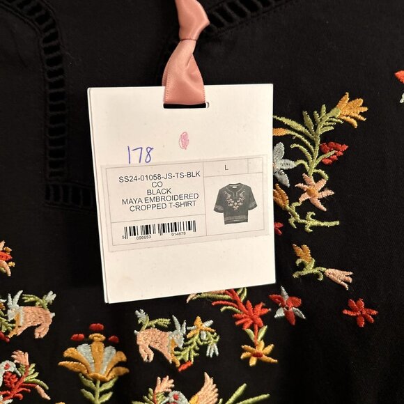 Hayley Menzies Women's Black Maya Embroidered Cropped T-Shirt Size L - Picture 5 of 6